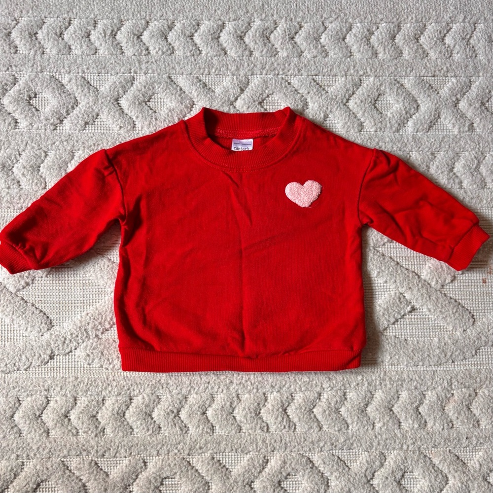 Carter's Baby Fleece Sweatshirt Pink Heart Patch Accent, Cotton Red, Sz 3M